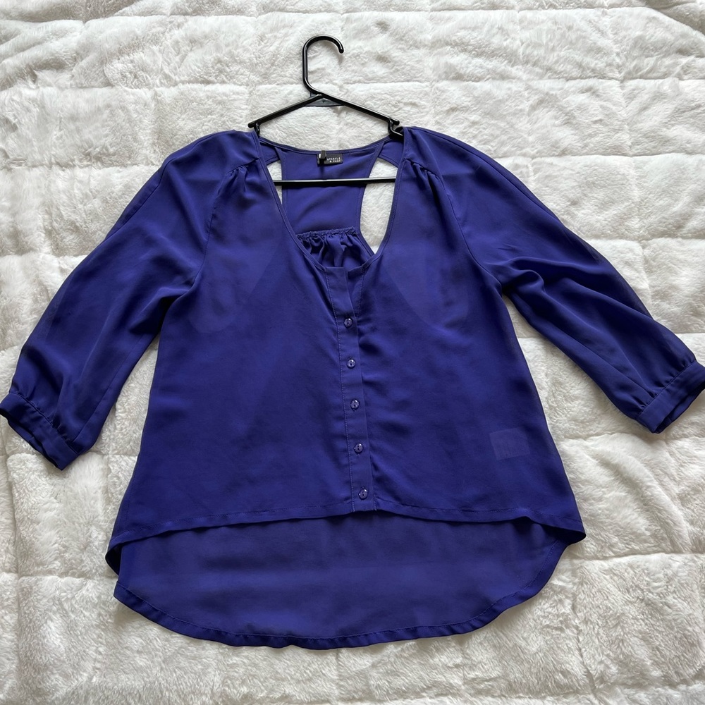 Purple Sheer Cut-Out Blouse